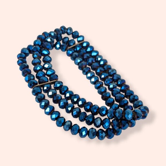 (2/$20) Blue Glass Beaded Stretch Bracelet - Picture 3 of 4